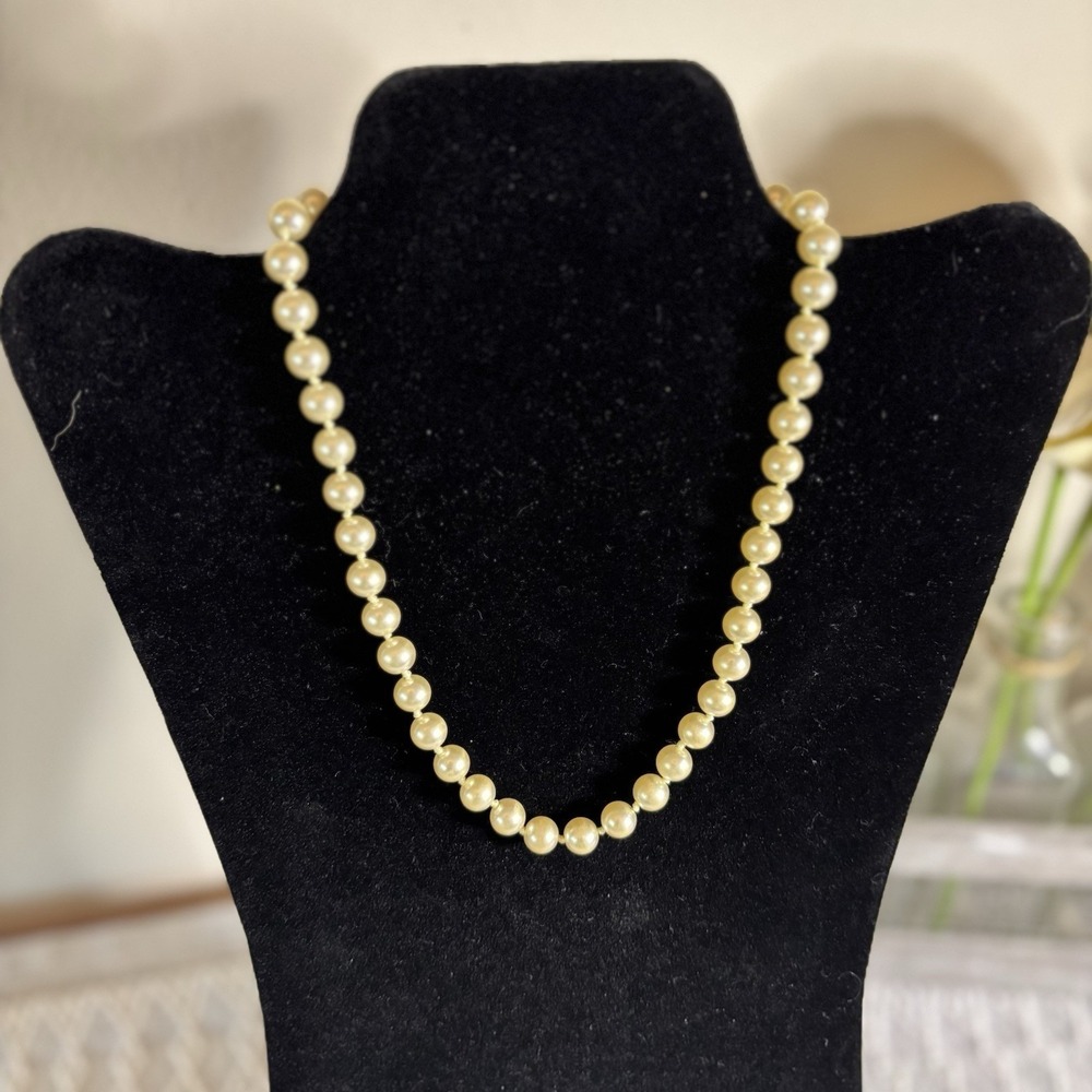 Vintage Nolan Miller 19" Cream Colored Hand Knotted Faux Pearl Necklace Stamped.